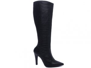 Bota Bico Fino Feminina Salto Napa Croco Preto